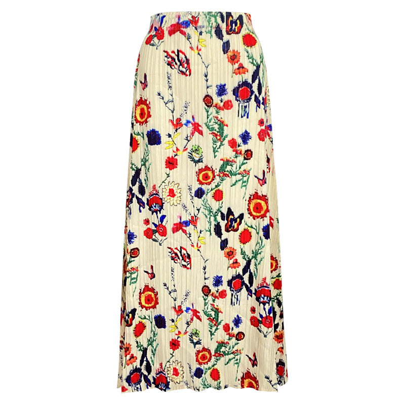 Suit round Neck All-Matching Top A- line Floral Skirt Two-Piece Set for Women