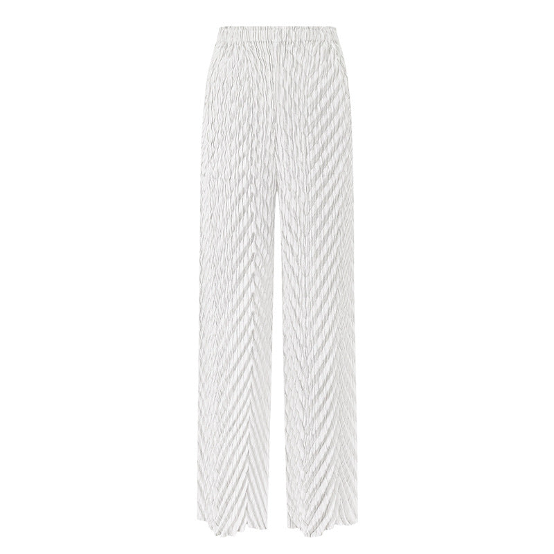 Straight-Leg Pants Women's White Pleated Waist Straight Basic Trousers for Women