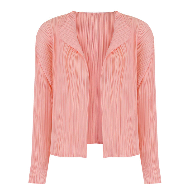 Simple Long-Sleeved Shawl Cardigan Slim-Fit Folding Sleeve Coat for Women Basic Style