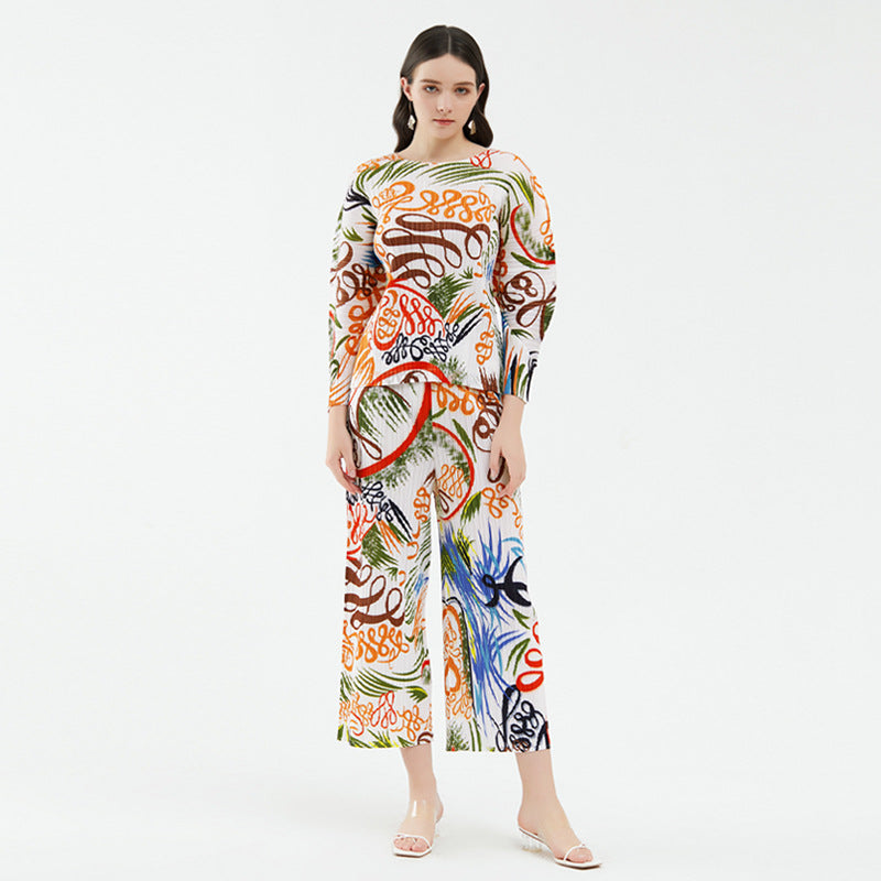 Suit Season Long-Sleeved Top Casual Straight Pants Trousers Two-Piece Set for Women