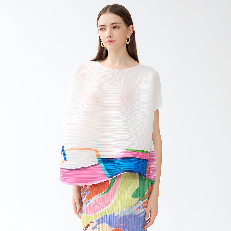 Women's Long-Sleeved Shirt Printed Casual Loose round Neck Multicolor T-shirt