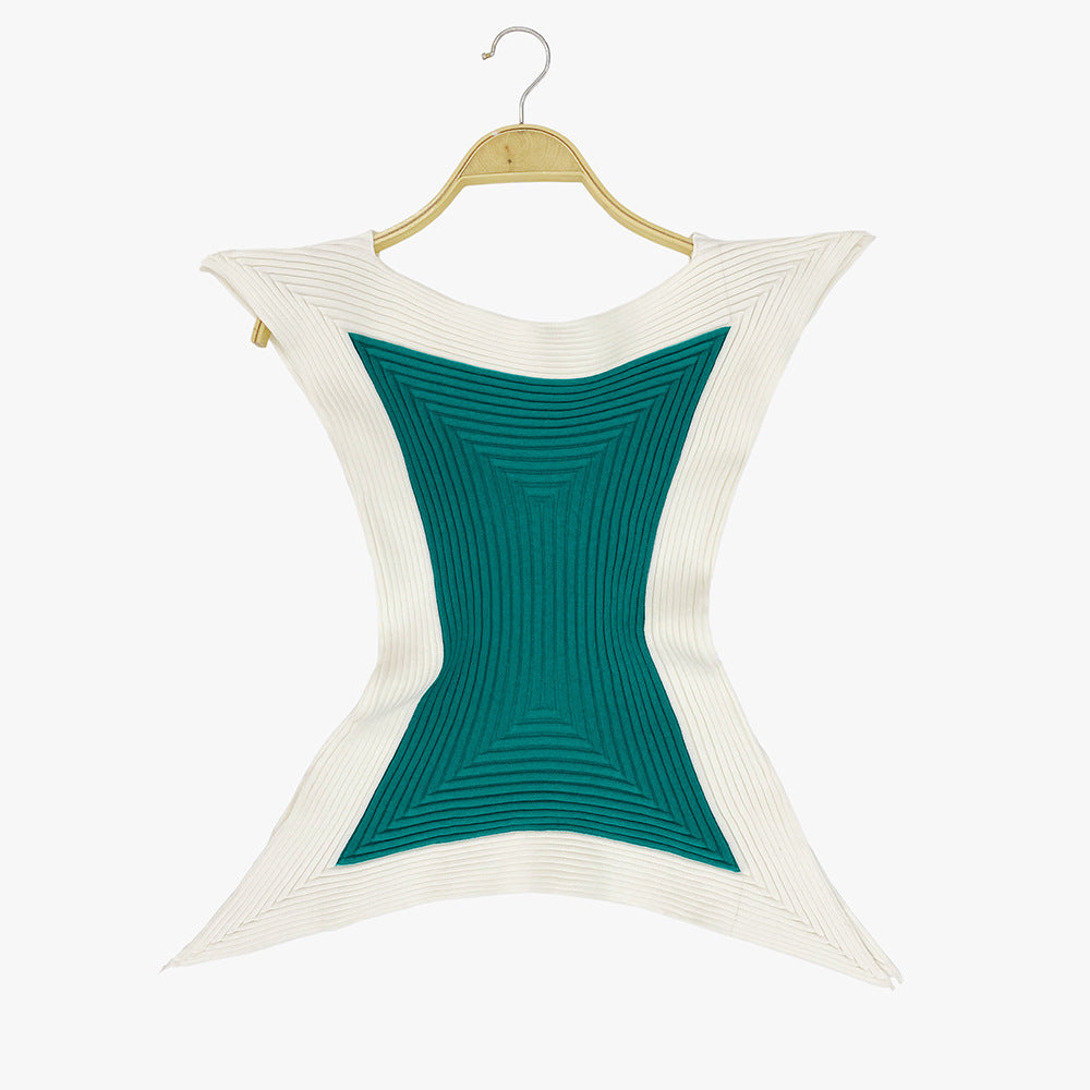 Special-Shaped Sleeveless round Neck Shirt Design Skin-Friendly Sweater Pullover Comfortable T-shirt in Contrast Color