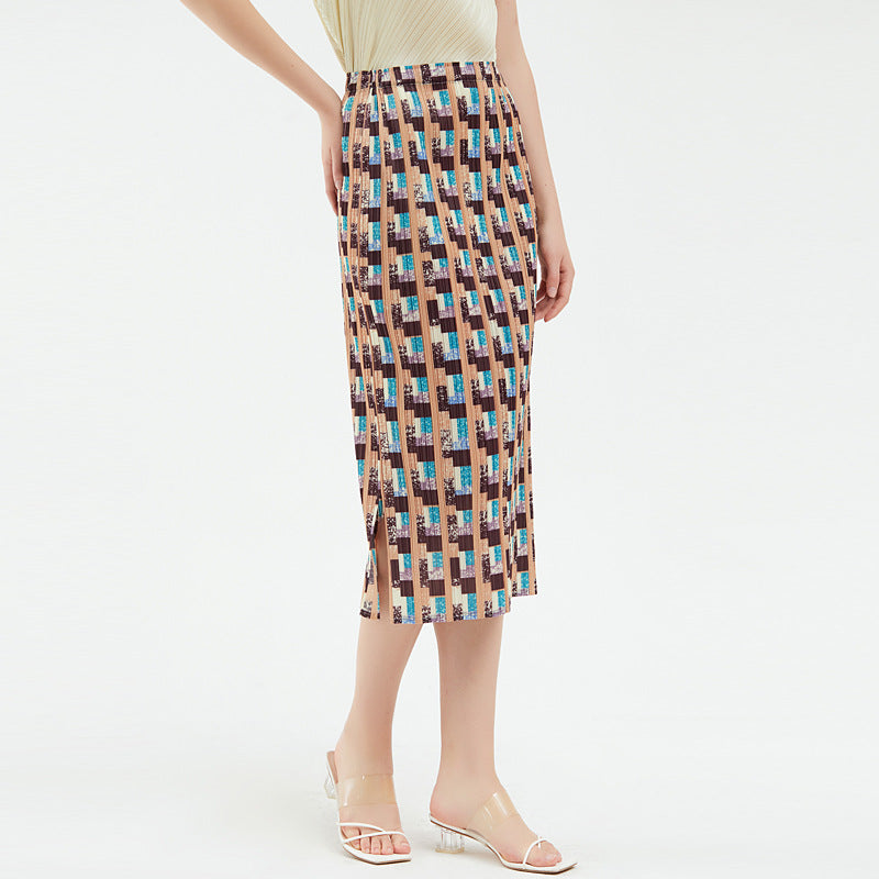 Split Houndstooth Midi Dress A- line Skirt Women's Summer