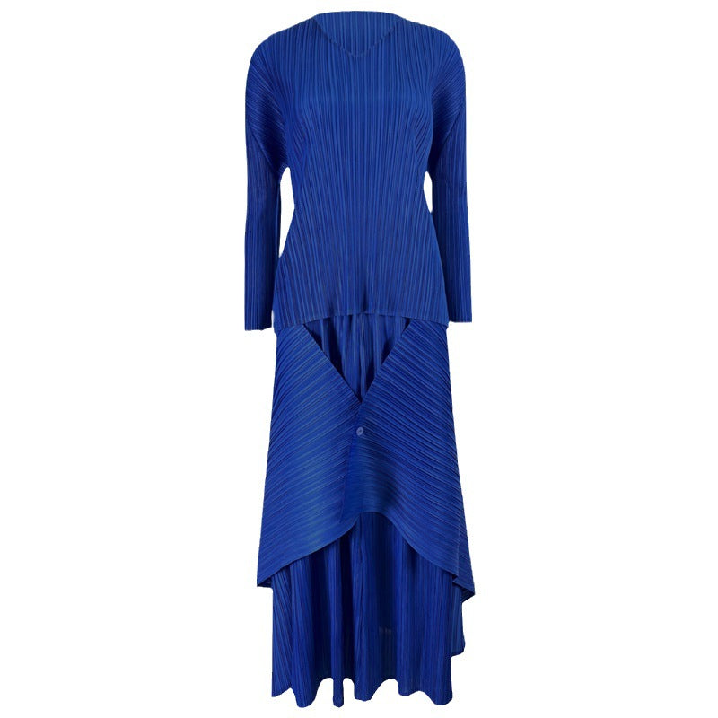 Simple Loose Swing Dress Suit Commuter Long Sleeve Two-Piece Set