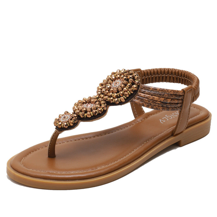 Plus Size Sandals Women Bohemian Roman Flat Seaside Vacation Beach Shoes