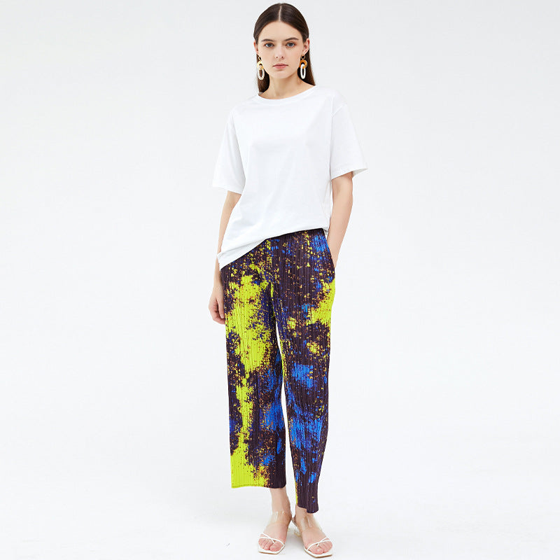 Women's Slimming Printed Versatile Loose Thin Casual Pants Straight-Leg Pants Wide Leg Pants