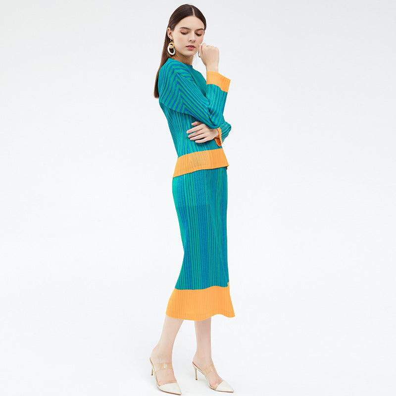 Suit Long Sleeve All-Match Bottoming Shirt T-shirt Women's A- line Dress Skirt Two-Piece Set Women's