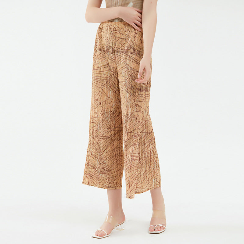 Women's Printed Wide-Leg Pants Versatile Slimming Loose Casual Pants Stitching Straight-Leg Pants