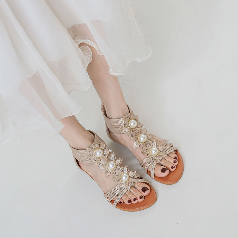 Women's Outdoor Sandals Bohemian Retro Flower Wedge Roman Shoes