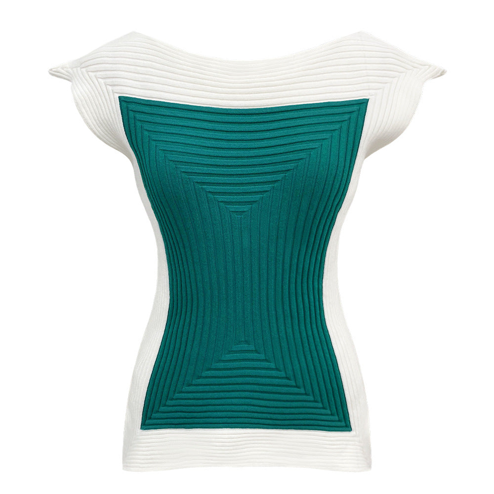 Special-Shaped Sleeveless round Neck Shirt Design Skin-Friendly Sweater Pullover Comfortable T-shirt in Contrast Color