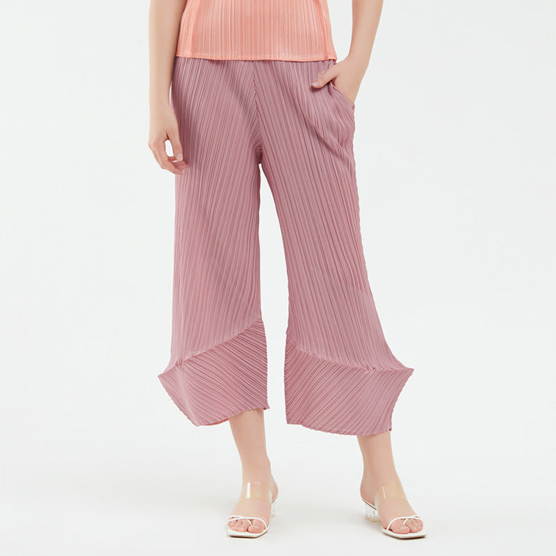 Wide-Leg Pants New Loose Design Draping Pleated Versatile Casual Horseshoe Pants for Women