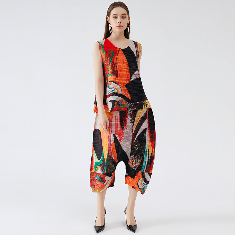 Top and Skirt Two-Piece Set, Pleated Summer Dress Women