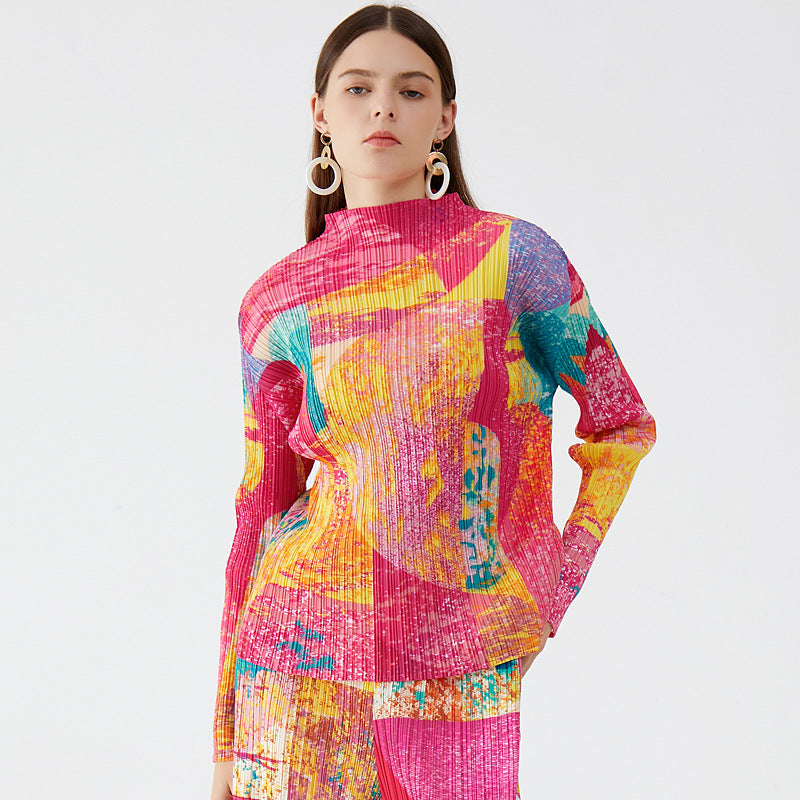 Suit Street Cool Pleated Long Sleeve Women's Loose Top Casual Pants Two-Piece Set