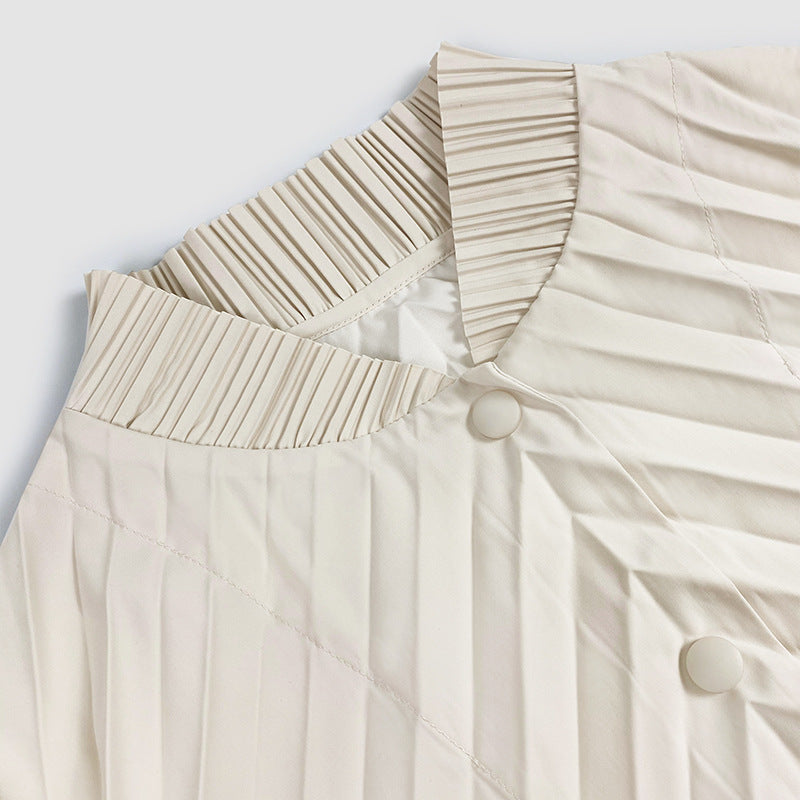 Women's Solid Color Basic Pleated Long-Sleeved Loose Leisure Windproof Jacket