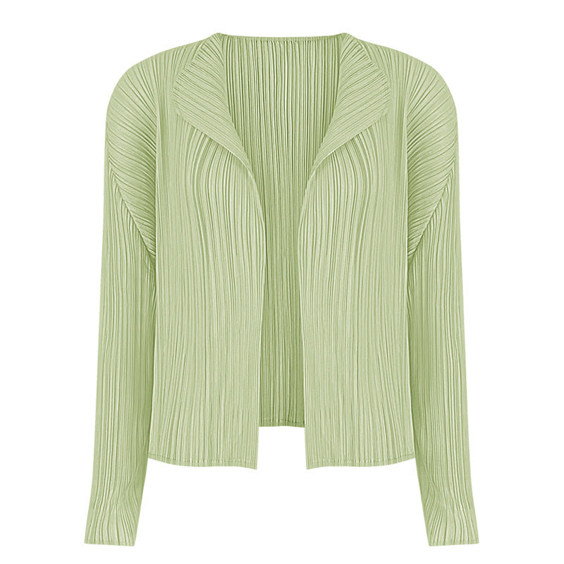 Simple Long-Sleeved Shawl Cardigan Slim-Fit Folding Sleeve Coat for Women Basic Style