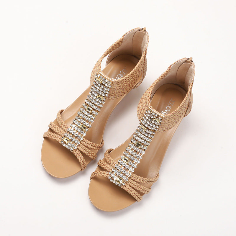 Women's Sandals Bohemian Ethnic Rhinestone Non-Slip Roman Shoes