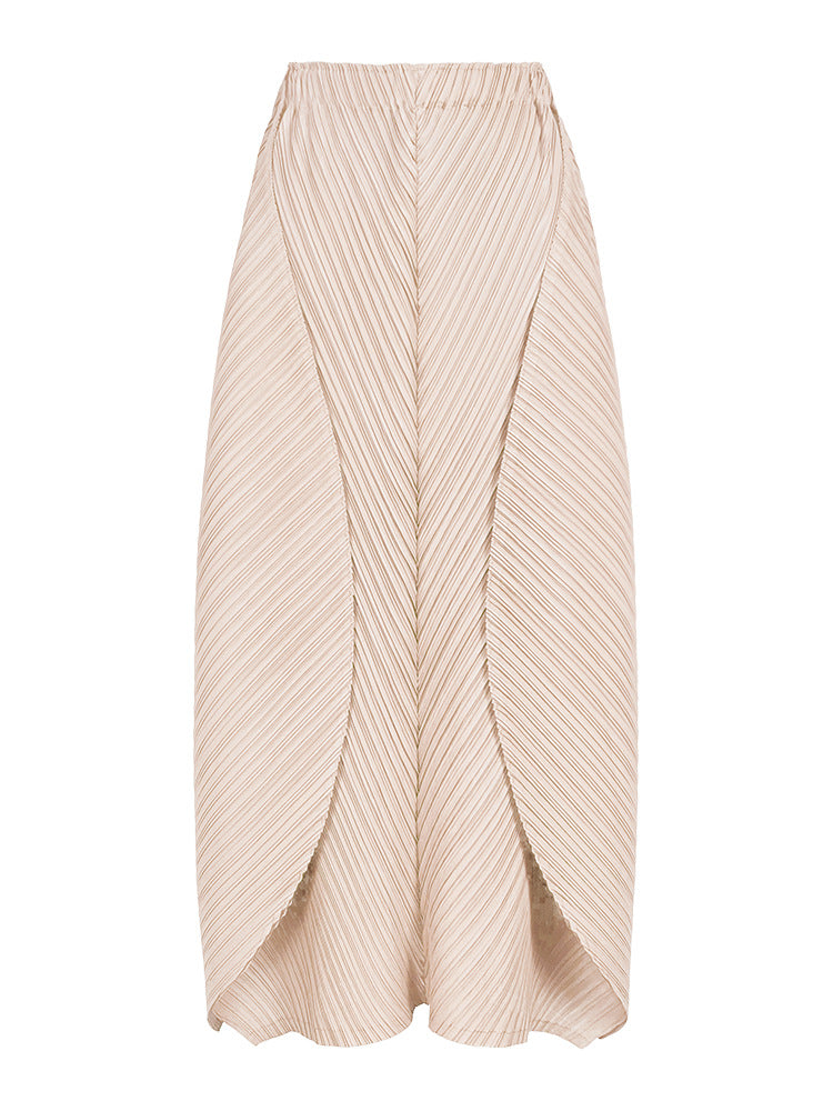 Solid Color Basic Two-Piece Suit Big Hem Skirt Long Sleeve V-neck Top