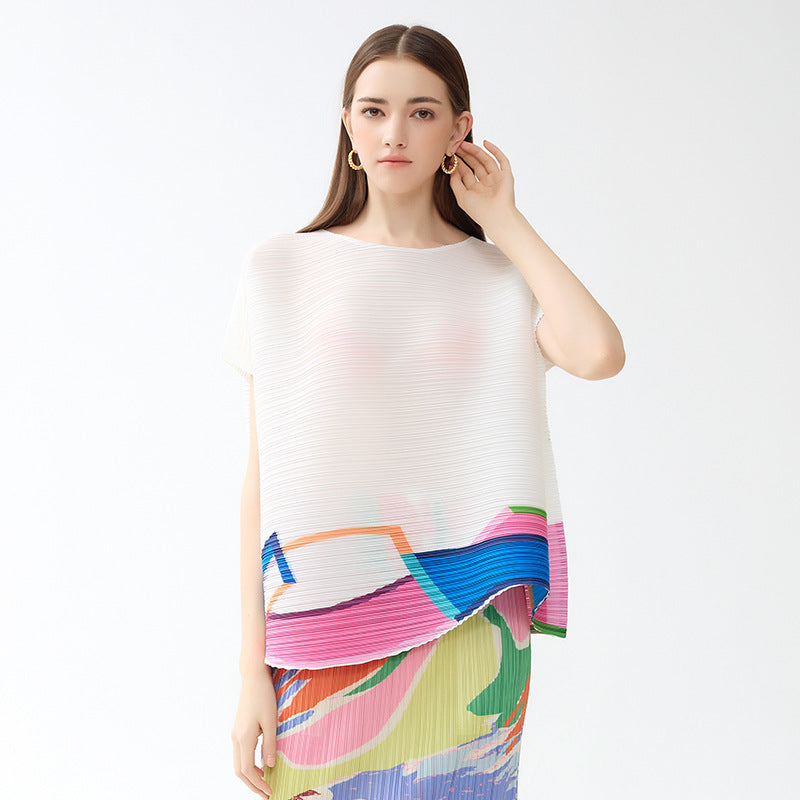 Women's Long-Sleeved Shirt Printed Casual Loose round Neck Multicolor T-shirt