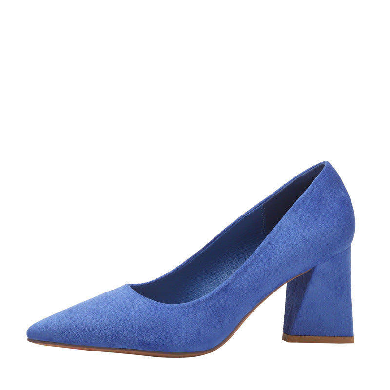 Women's French Heel Shoes Pointed Toe Suede Lady Temperament Socialite Pumps