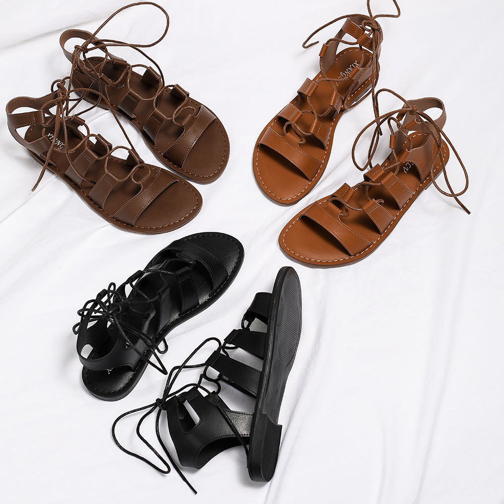 Bohemian Beach Roman Shoes Summer Flat Cross Strap Sandals
