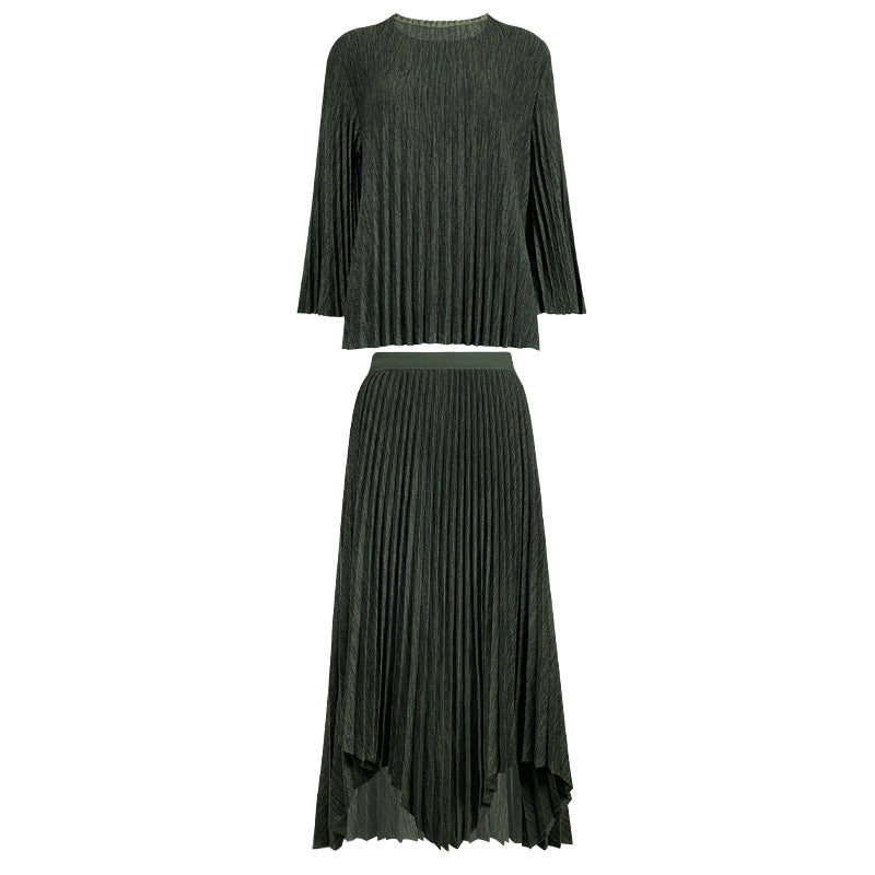 Woolen Suit Skirt Women's Age-Reducing Warm Irregular Skirt Solid Color Knitted Two-Piece Suit