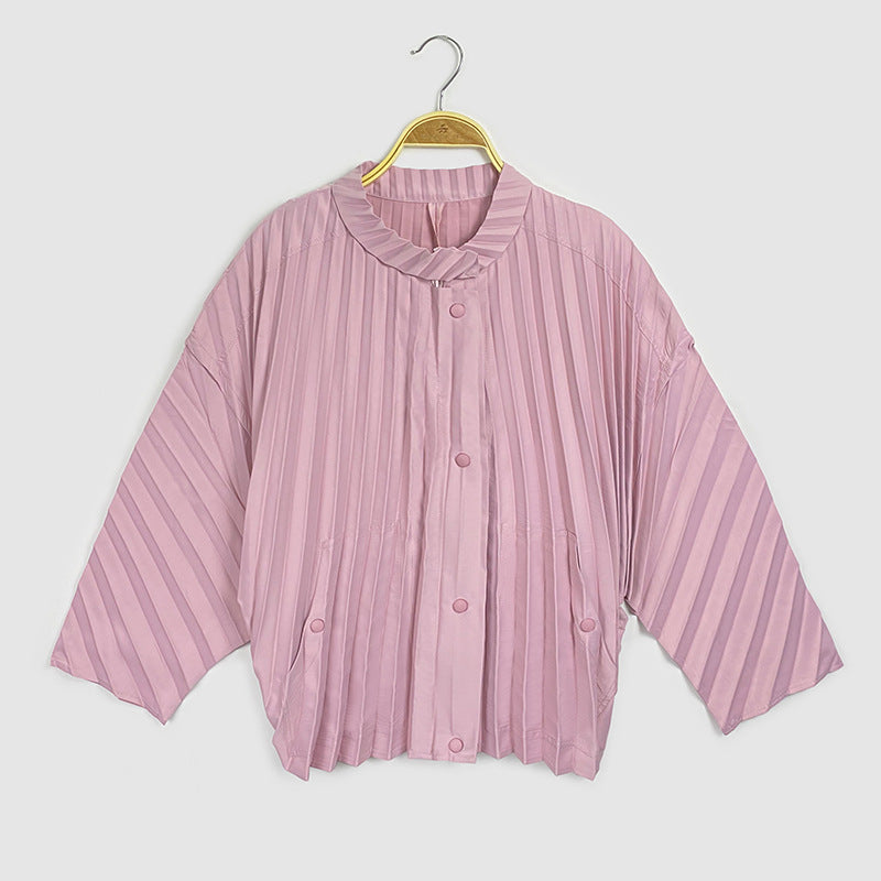 Three-Dimensional Pleated Trench Coat Casual Long Sleeve Coat Women's Common Style Loose Stand Collar Coat