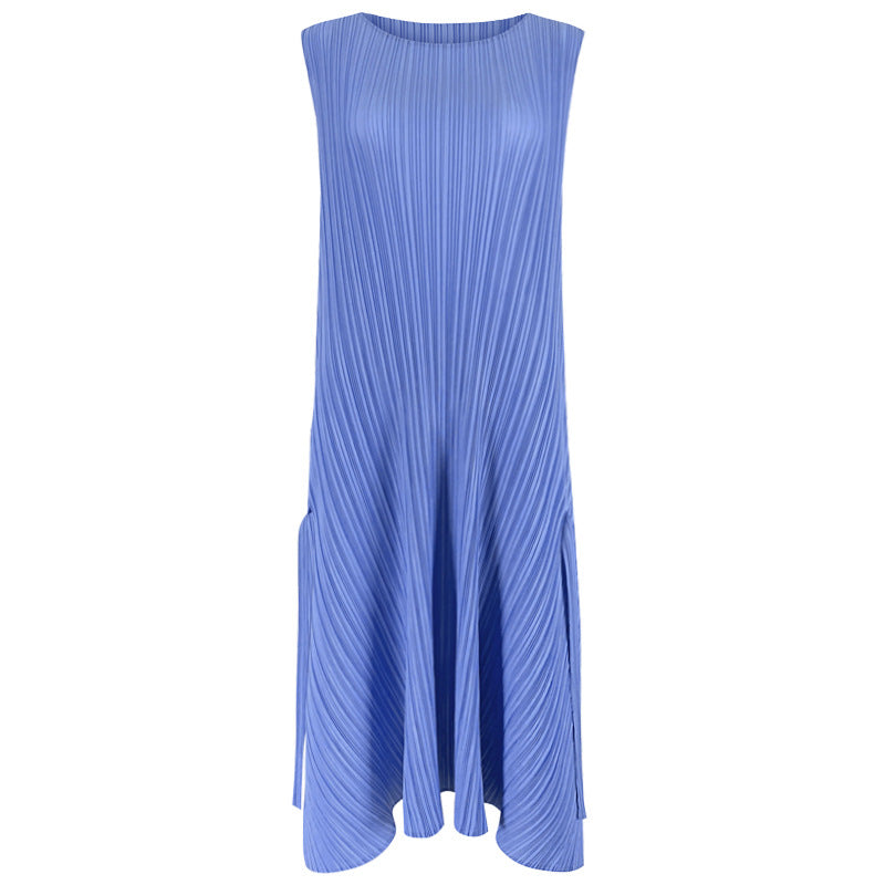 Split Solid Color Dress Waist-Tight Figure Flattering Wide Hem Long Dress Casual Style plus Size