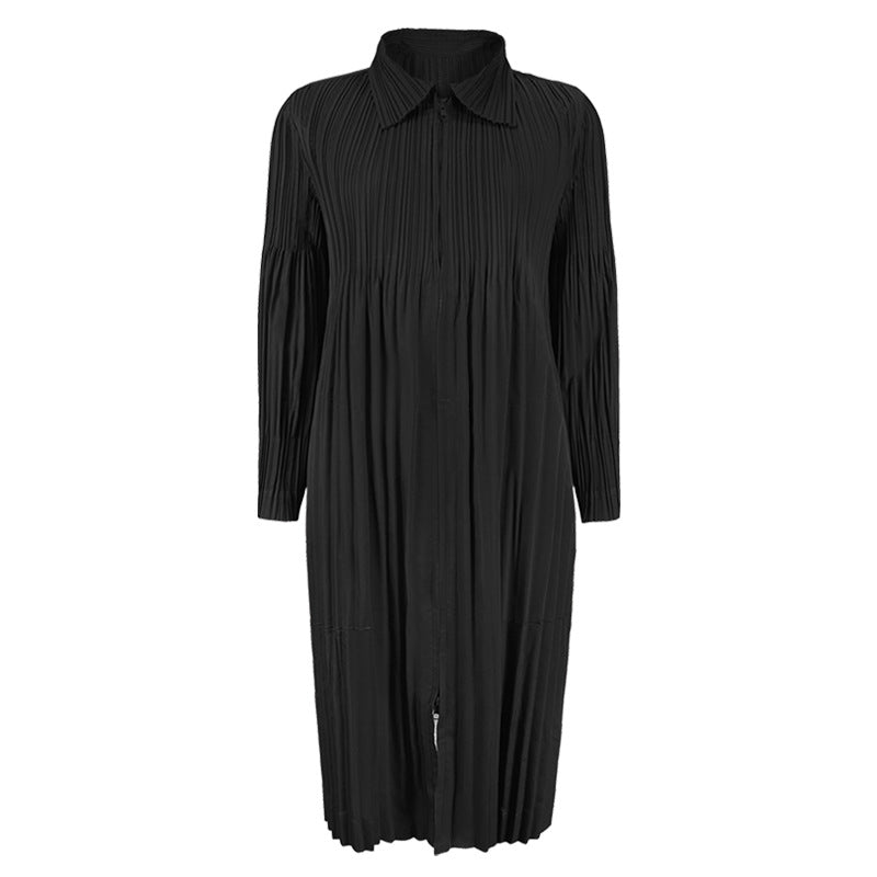 Women's Zipper Trench Coat Mid-Length Loose and Comfortable over the Knee Trench Coat