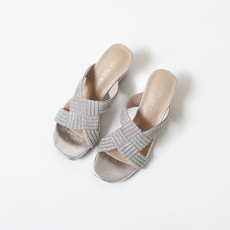 Heel Sandals Fashionable Chunky Heel Daily Rhinestone Fashion Roman Shoes Women