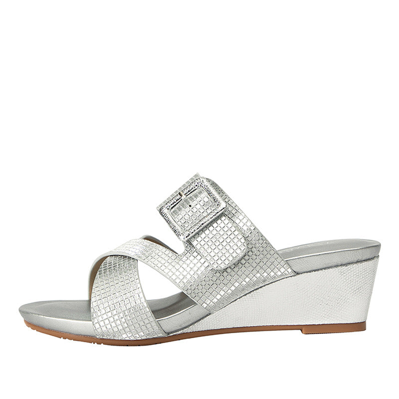 Wedge Slippers Summer Flash Surface Outdoor Slippers Thick Bottom Bohemian