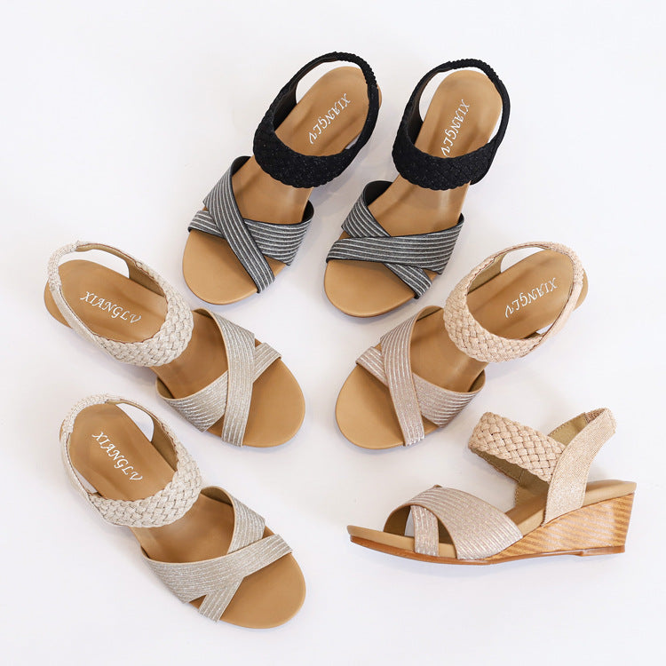 Women's Wedge Open Toe Sandals plus Size Comfort Women's Fashion Shoes Women's Woven Roman Shoes