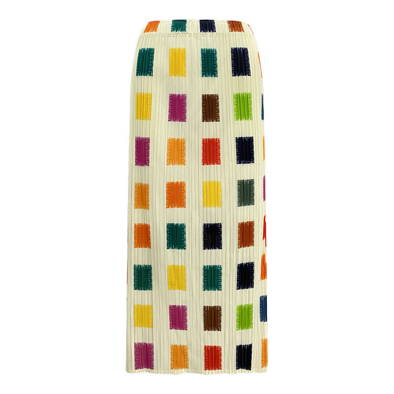 Skirt Collection A- line Skirt Women's Skirt Mid-Length Design Sense Niche Waist Printed Skirt