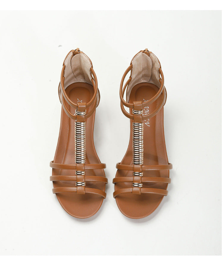 Roman Sandals Mid Heel Open Toe Thin Strap Korean Style Wedge Sandals