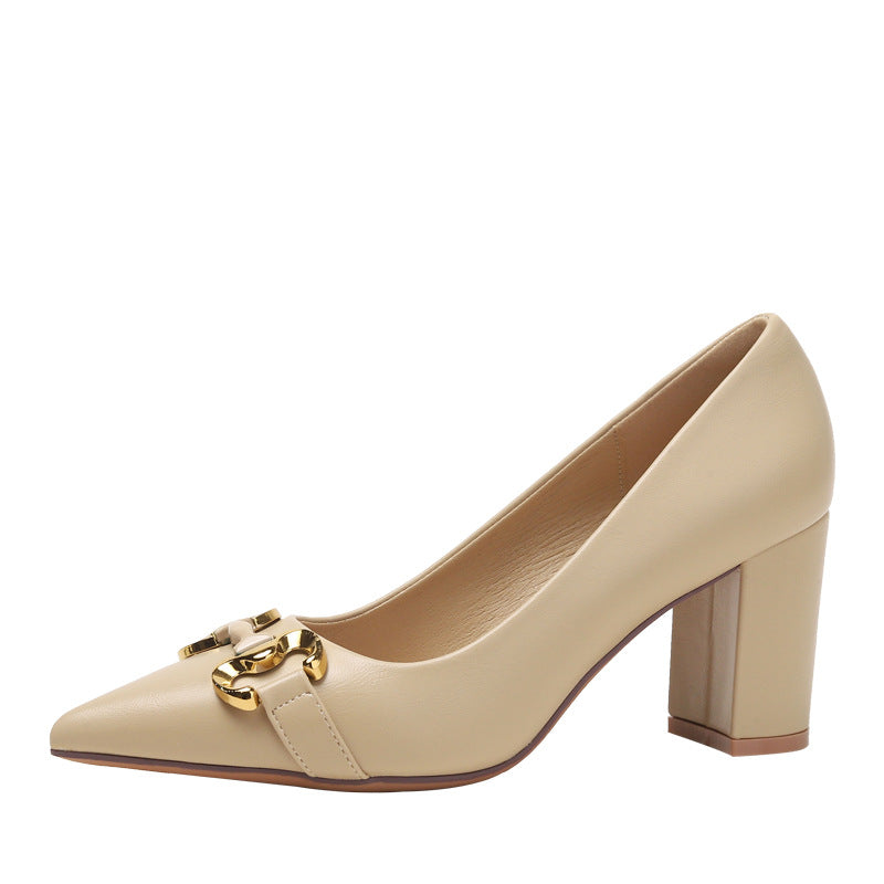 French Style Retro Chunky Heel Shoes Women's Spring and Autumn Temperament Mid Heel