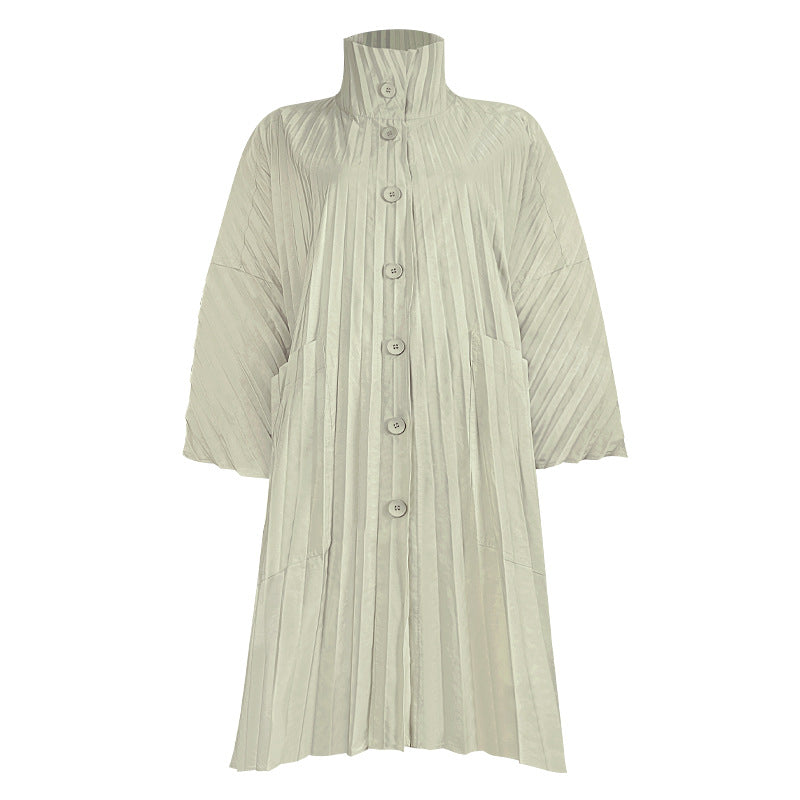 Trench Coat Women's Single-Breasted Solid Color Pleated Texture Trench Coat Women's Mid-Length Coat Fashion