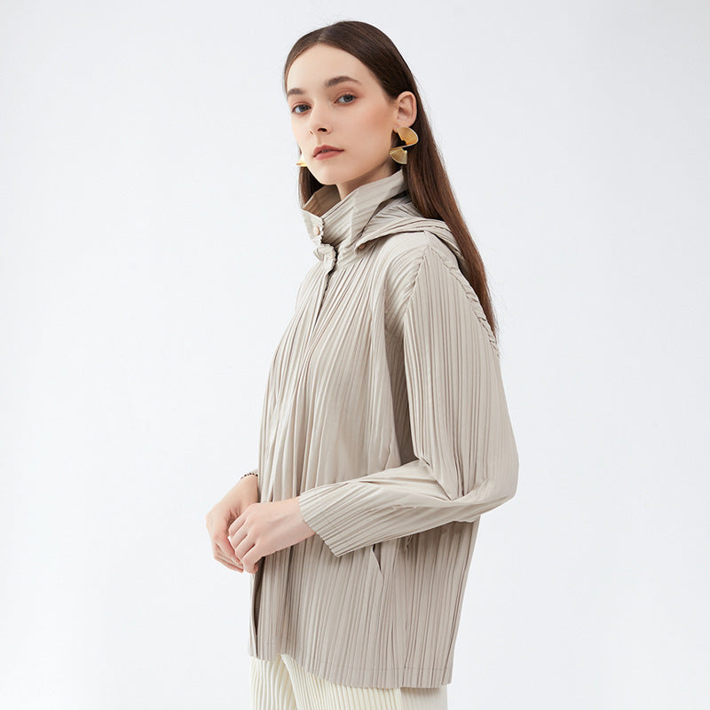 Solid Color Outerwear Shirt Women Detachable Hat Short Hood Windbreaker Casual Short Coat Women