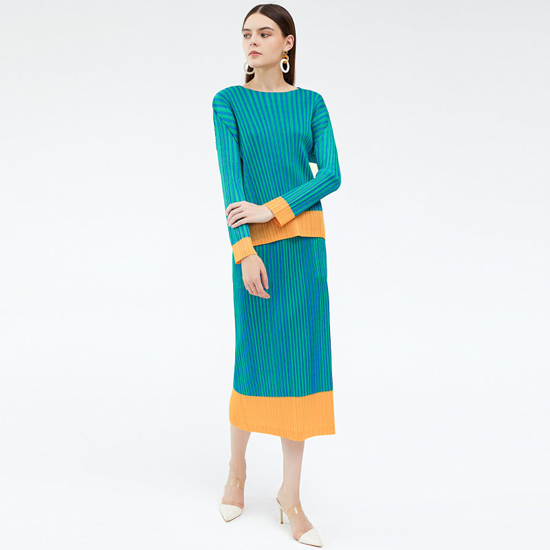 Suit Long Sleeve All-Match Bottoming Shirt T-shirt Women's A- line Dress Skirt Two-Piece Set Women's