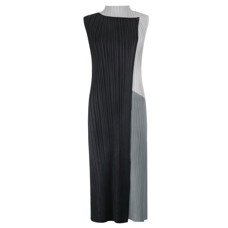 Simple Three-Color Stitching Dress Slim Fit Slimming Versatile Mid-Length A- line Skirt for Women