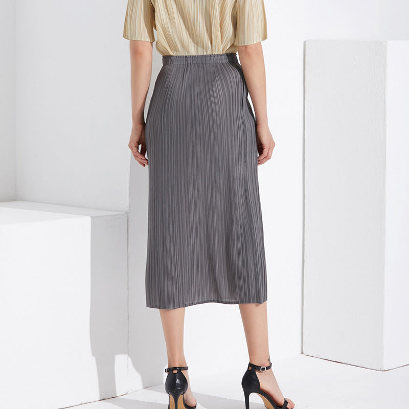 Slim Fit Comfortable Pleated Skirt Skirt Solid Color Straight Skirt