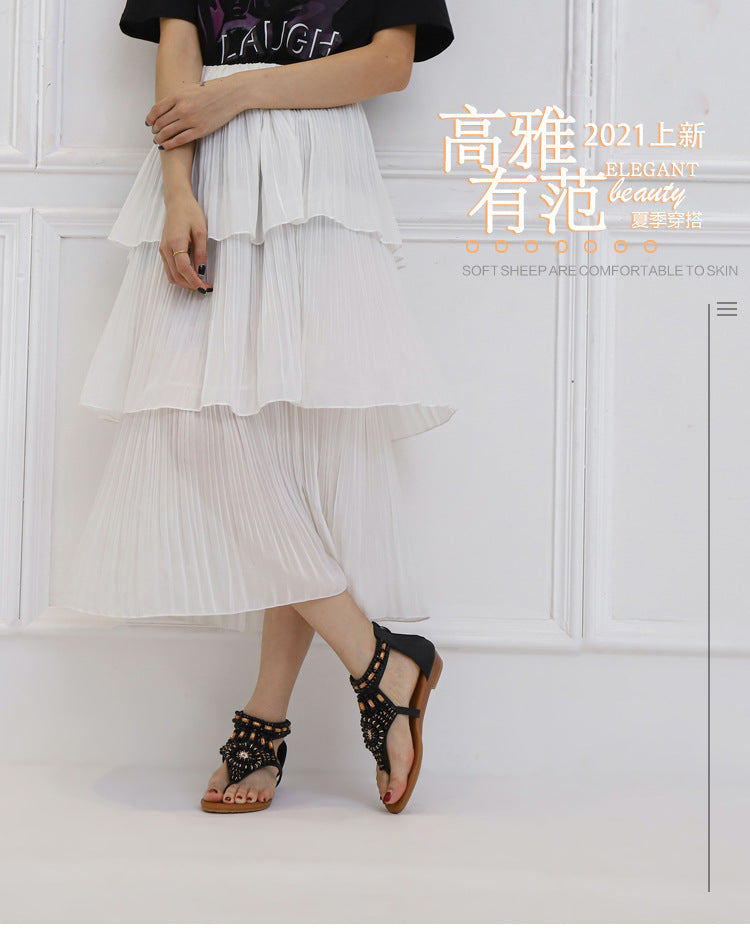 Vacation Flip-Flops Women's European and American Fashion Wedge Rhinestone Roman Sandals