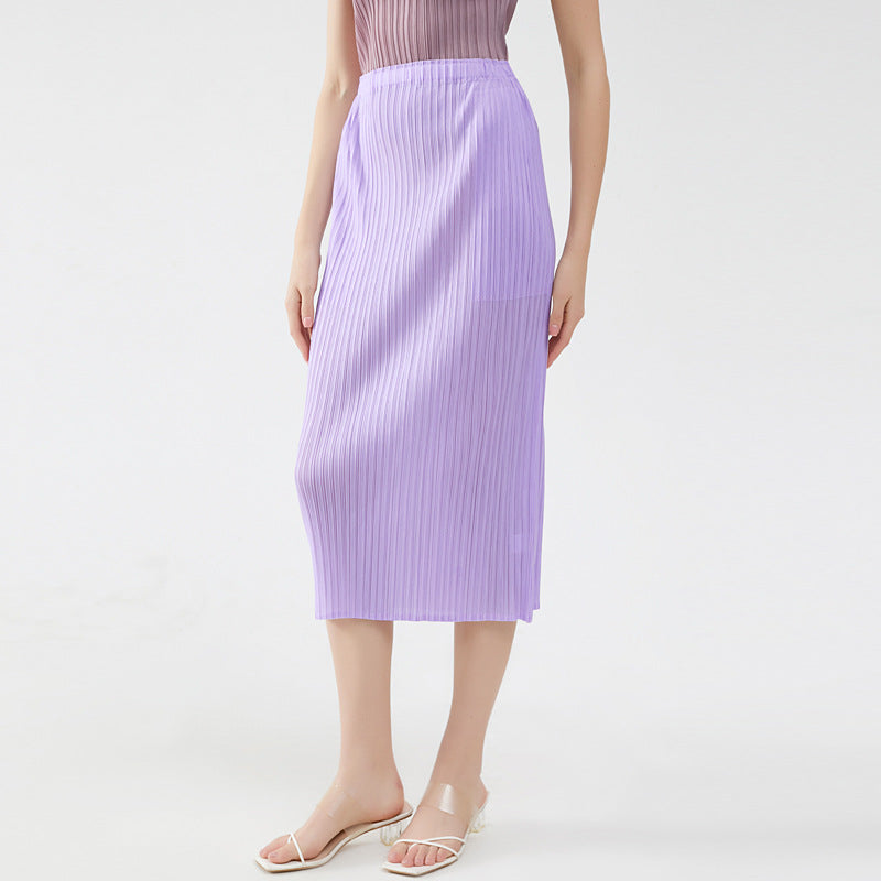 Straight A- line Skirt Loose Waist Back Slit Skirt Elegant Hip Skirt