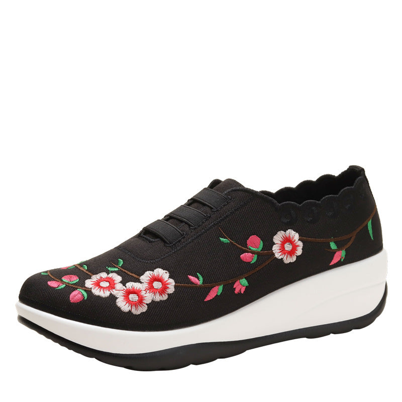 Fly-Knit Sneakers Women's Soft Bottom Breathable Embroidered Lightweight Casual Slip-on Pumps