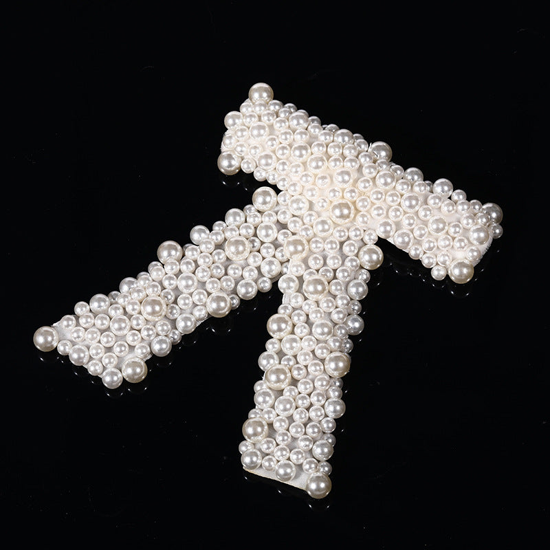 Women's Lady Bow Knot Alloy Cloth Pearl Braid Inlay Artificial Pearls Hair Clip | Hair Clips