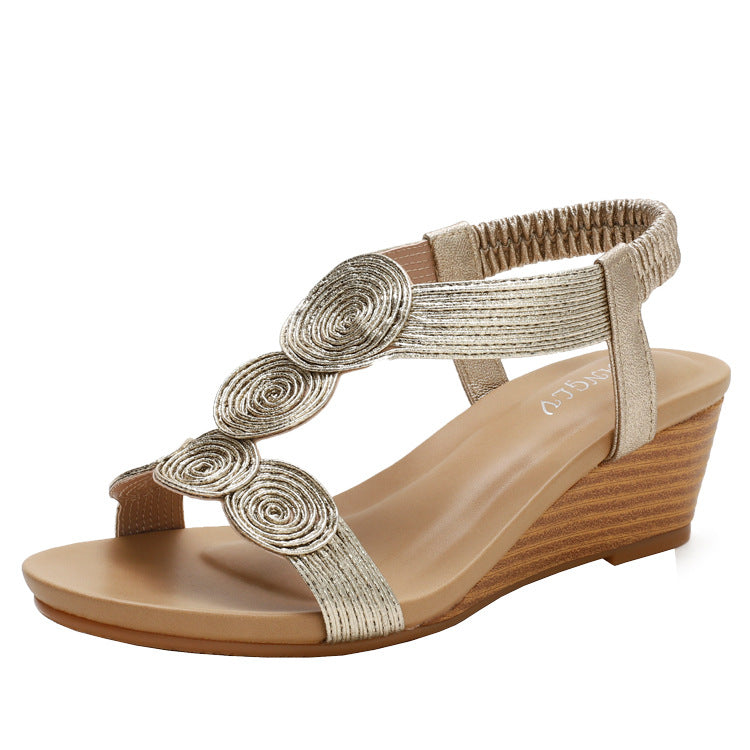 Roman Style Wedge Sandals Summer Strap Comfort and Casual plus Size Women's Shoes Mid Heel