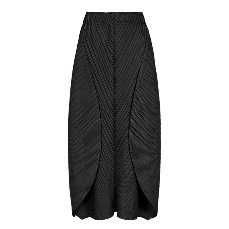 Solid Color Basic Two-Piece Suit Big Hem Skirt Long Sleeve V-neck Top