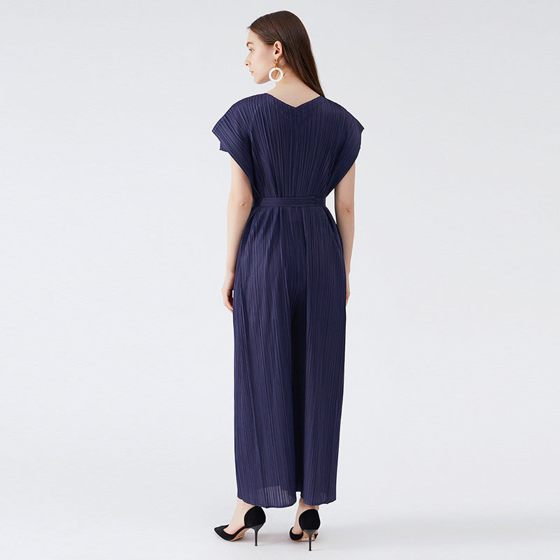 V-neck One-Piece Waist of Trousers Wide Leg Strap Loose Slimming Slim Fit Women's Casual Pants