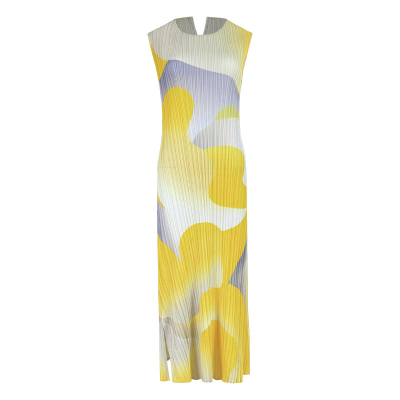 Women's All-Match Crew Neck Split Sleeveless Midi Dress Dress