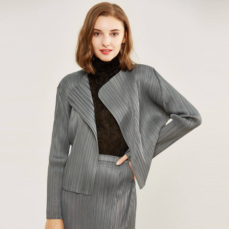 Simple Long-Sleeved Shawl Cardigan Slim-Fit Folding Sleeve Coat for Women Basic Style