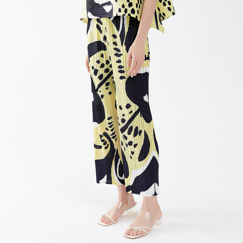 Straight-Leg Pants Women's Double Flower Japanese Style Simple Waist Wide Leg Loose Slimming Casual Pants