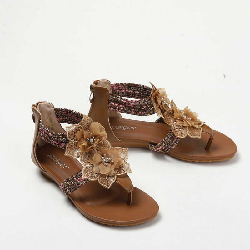 Wedge Sandals Fashion Flip-Flop Flower Bohemian Beach Travel Beach Shoes